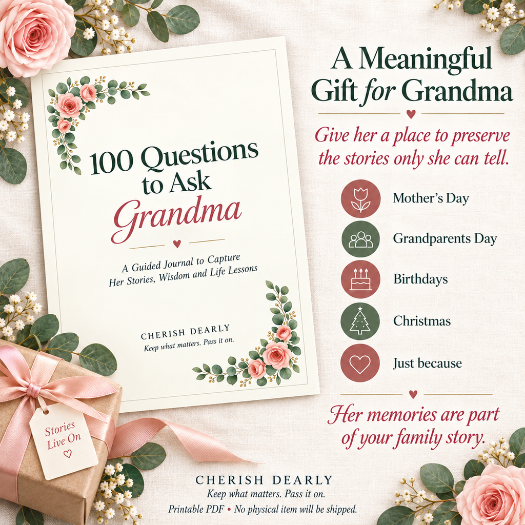 100 Questions to Ask Grandma - Printable Conversation & Memory Prompts