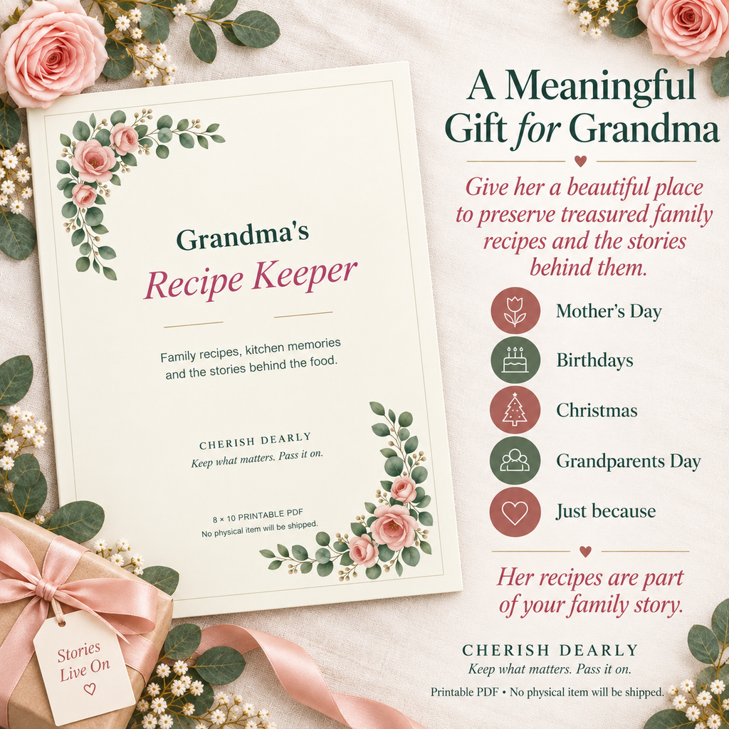 Grandma's Recipe Keeper - Printable Family Recipe & Memory Journal