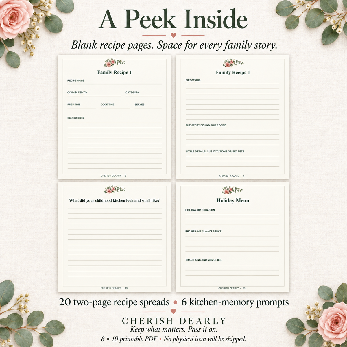 Grandma's Recipe Keeper - Printable Family Recipe & Memory Journal
