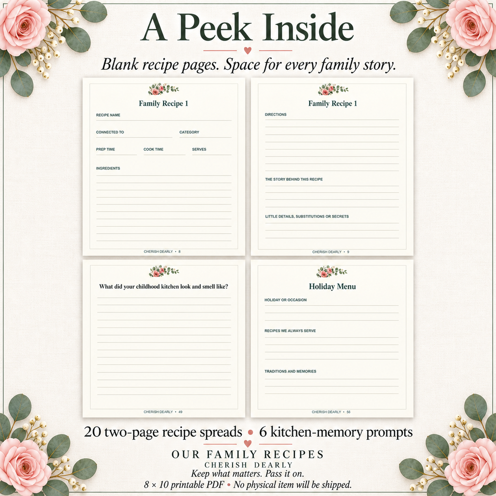 Our Family Recipe Book - Printable Recipe & Family Memory Keepsake