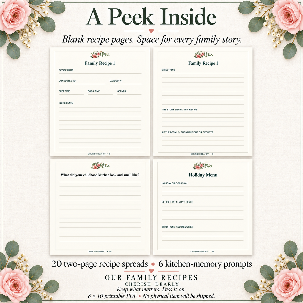 Our Family Recipe Book - Printable Recipe & Family Memory Keepsake
