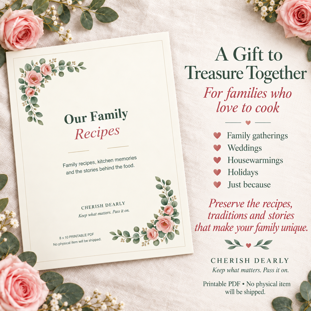 Our Family Recipe Book - Printable Recipe & Family Memory Keepsake
