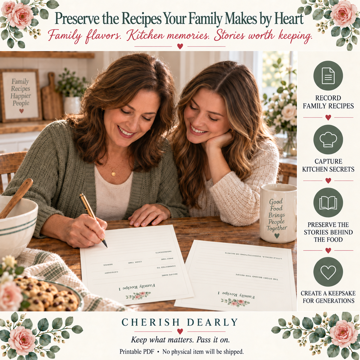 Our Family Recipe Book - Printable Recipe & Family Memory Keepsake