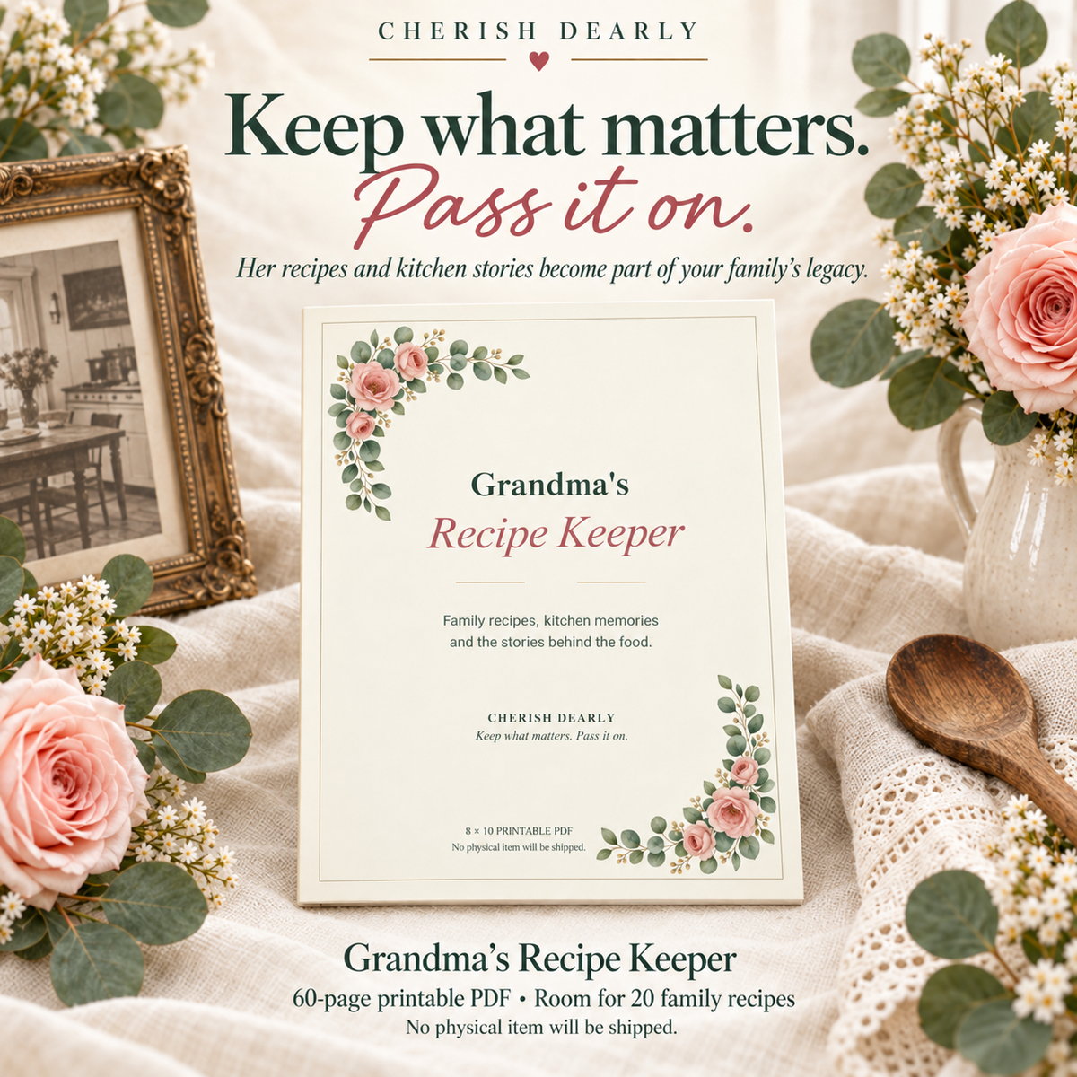 Grandma's Recipe Keeper - Printable Family Recipe & Memory Journal