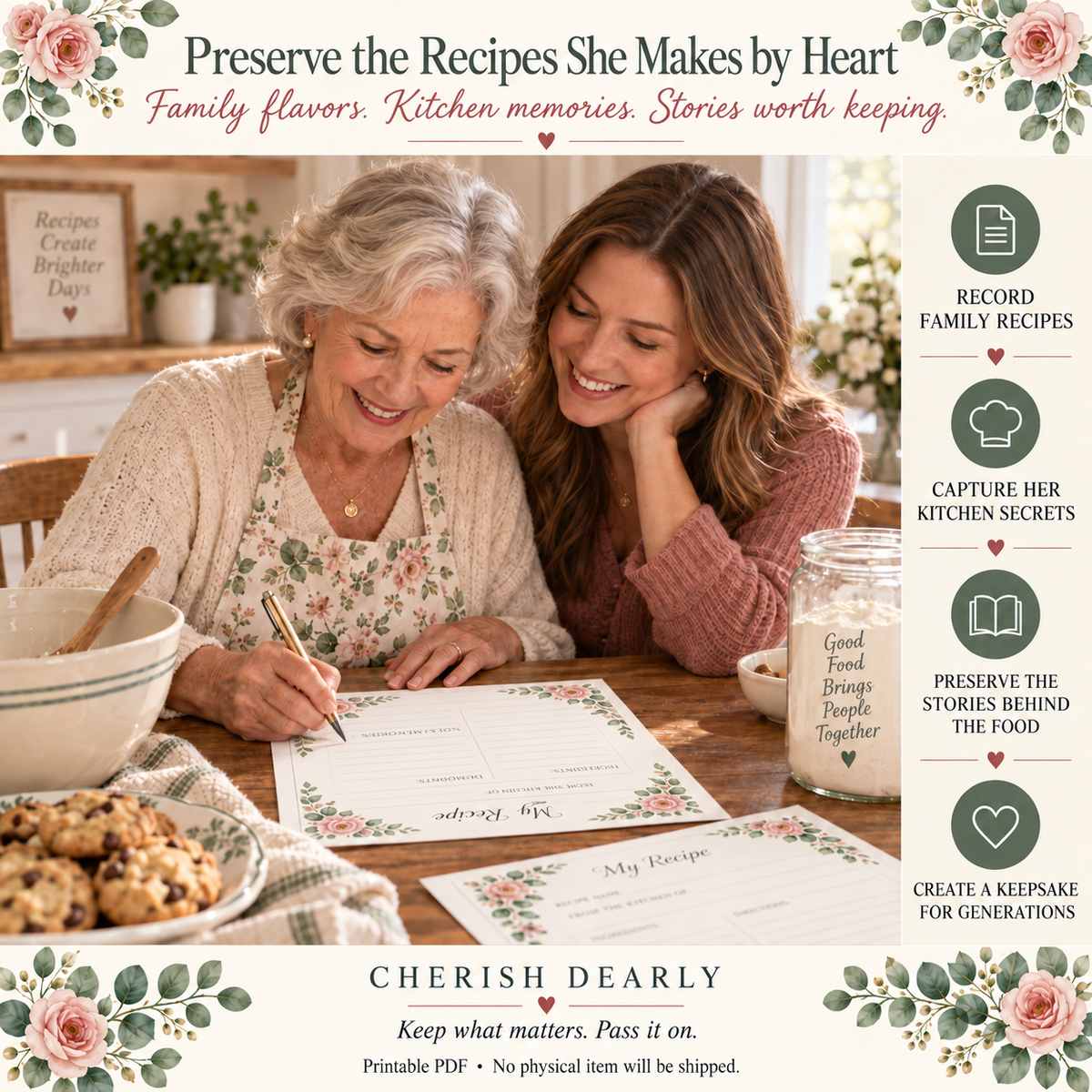 Grandma's Recipe Keeper - Printable Family Recipe & Memory Journal
