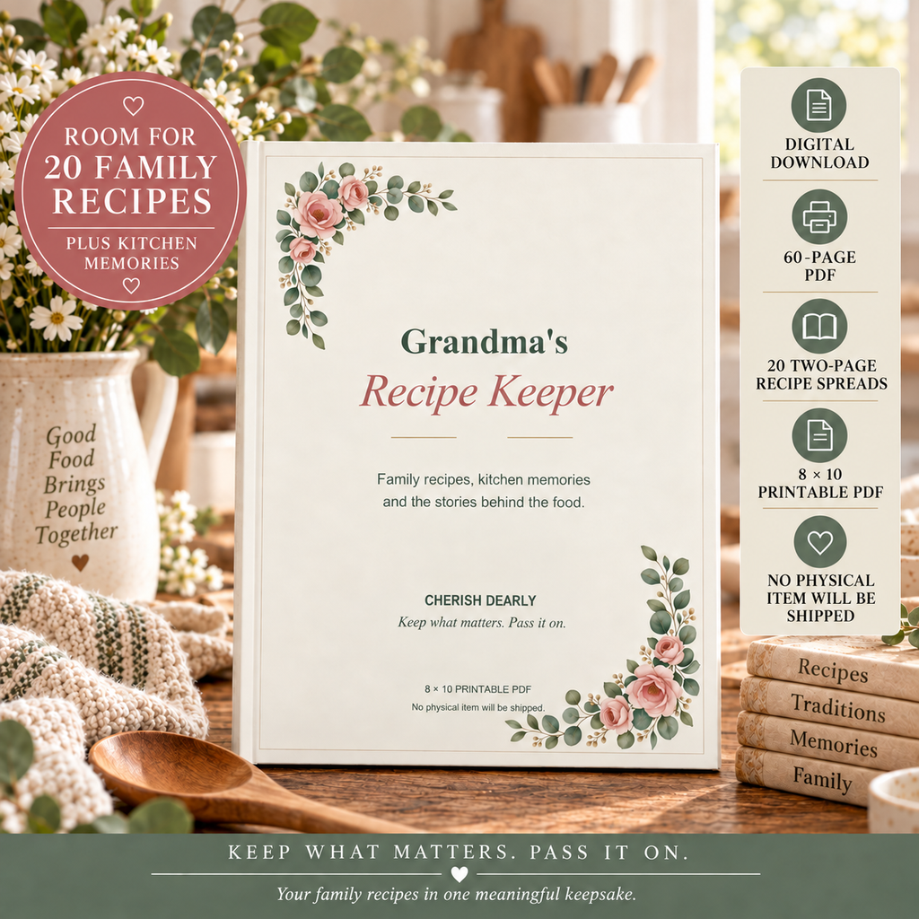 Grandma's Recipe Keeper - Printable Family Recipe & Memory Journal