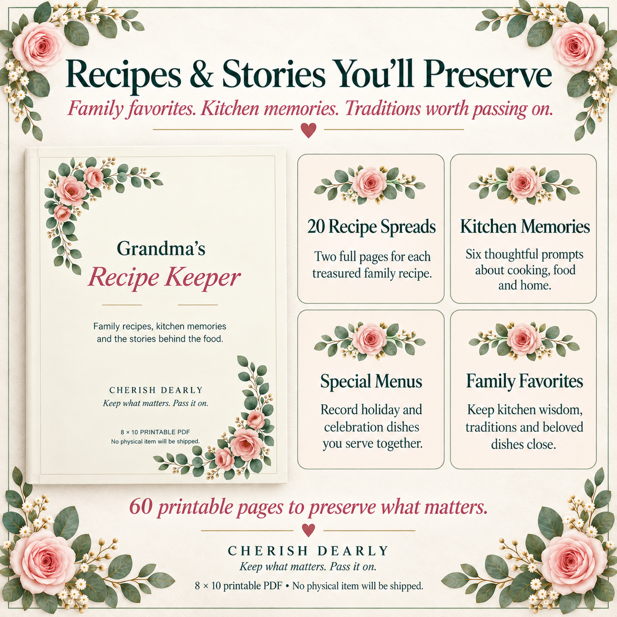 Grandma's Recipe Keeper - Printable Family Recipe & Memory Journal