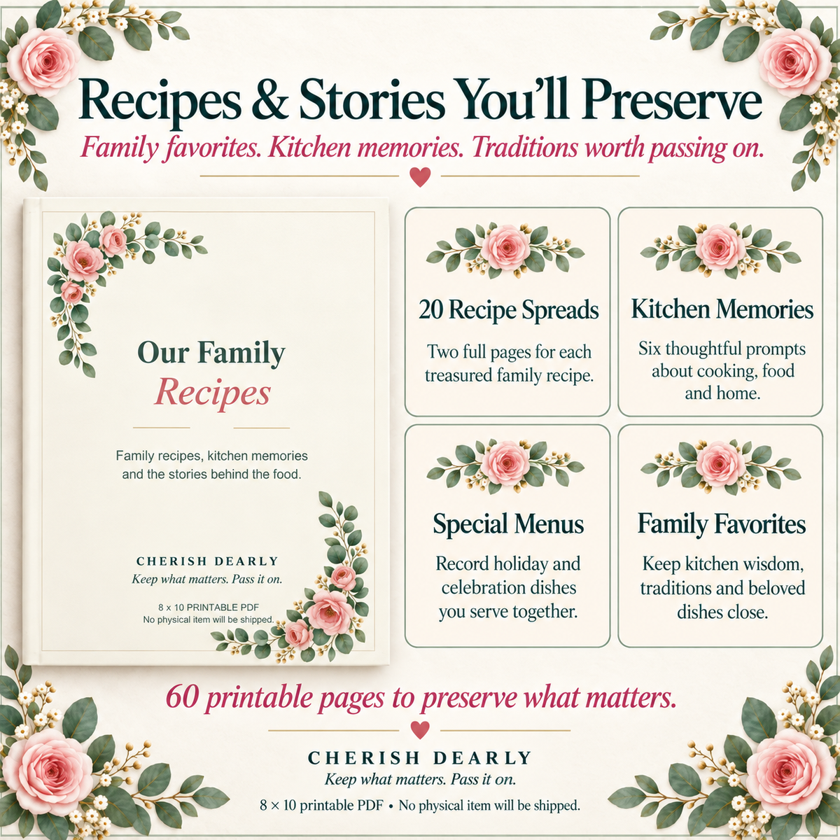 Our Family Recipe Book - Printable Recipe & Family Memory Keepsake