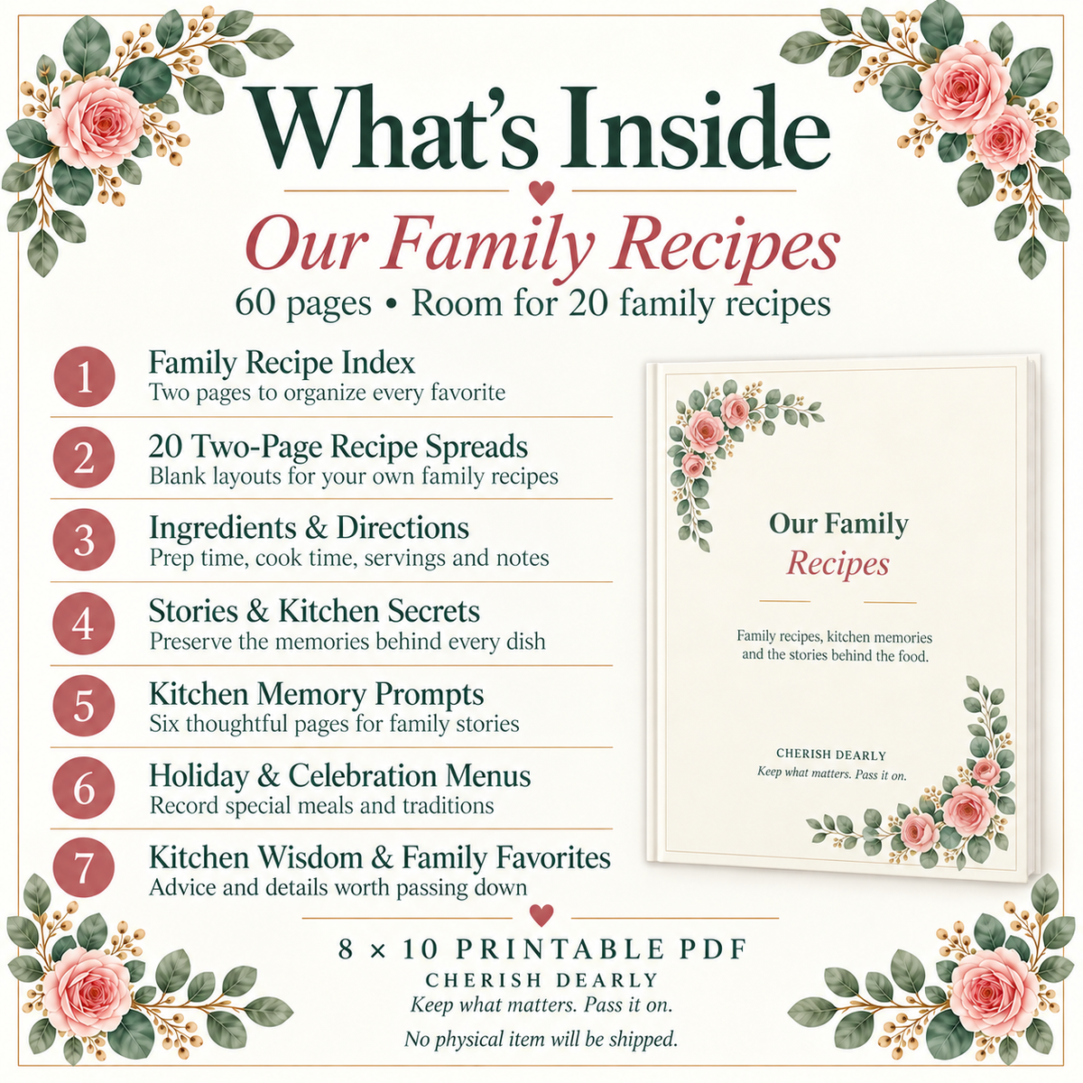 Our Family Recipe Book - Printable Recipe & Family Memory Keepsake
