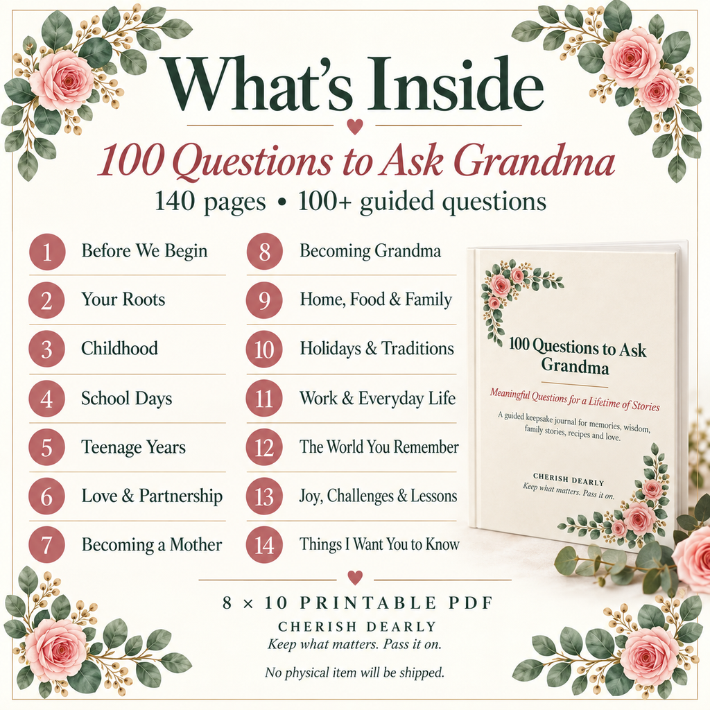 100 Questions to Ask Grandma - Printable Conversation & Memory Prompts